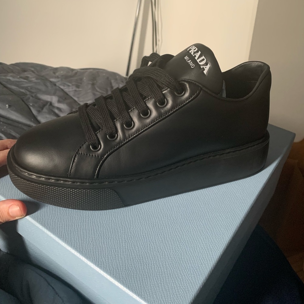Prada leather sneakers - black - platform sole. Size 38. - Picture 5 of 10
